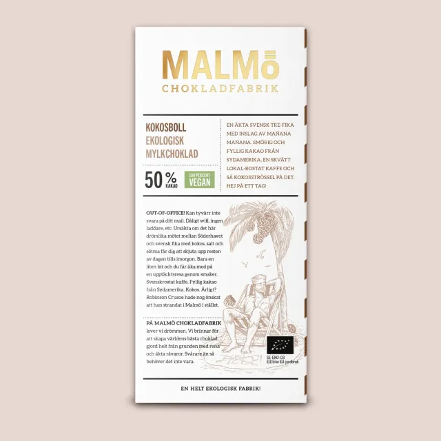 Malmö chokladfabrik Kokosboll 50% mylkbar 80g kokos