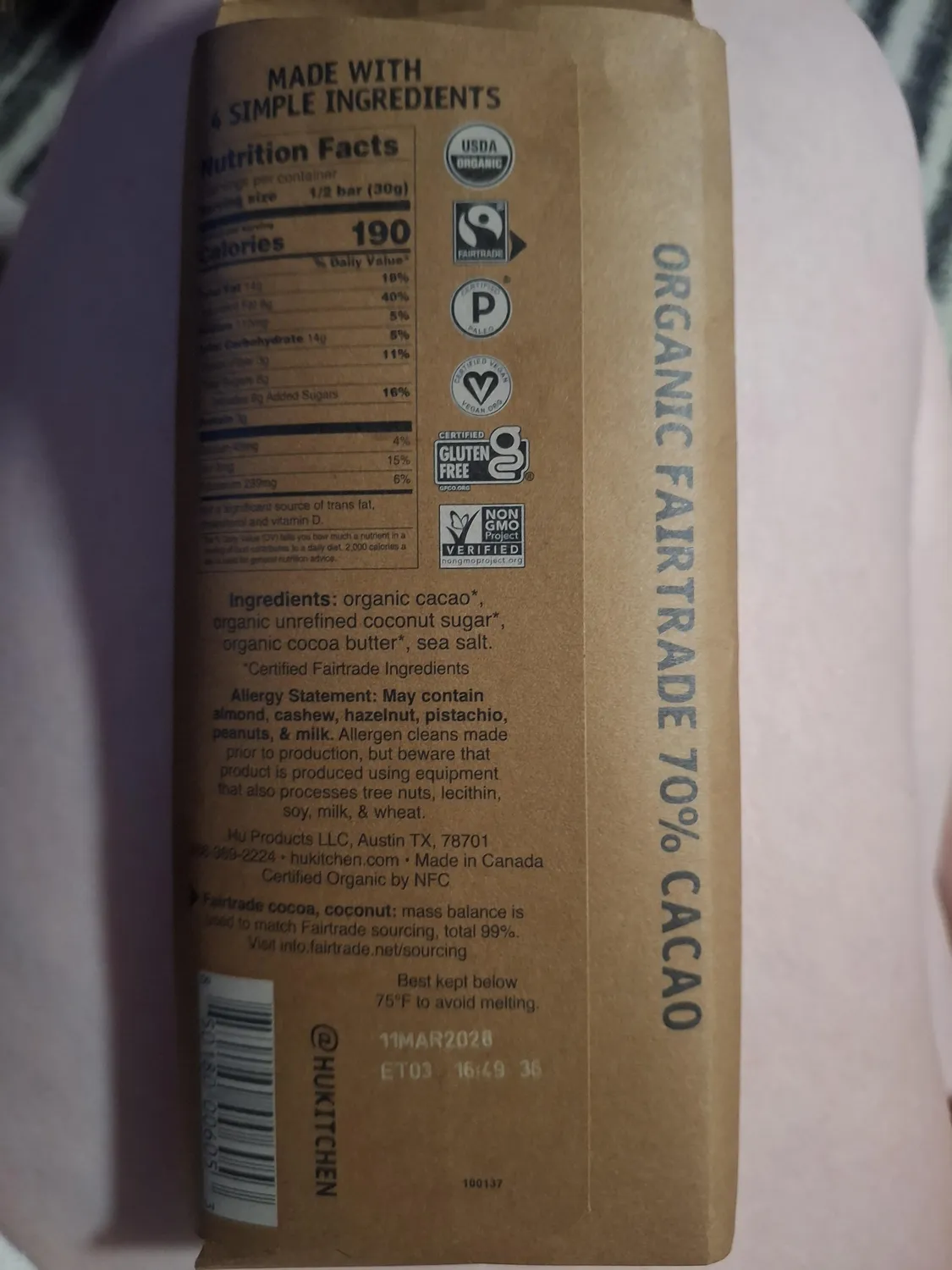 Hu Salty chokoladebar 6-pak 70% havsalt