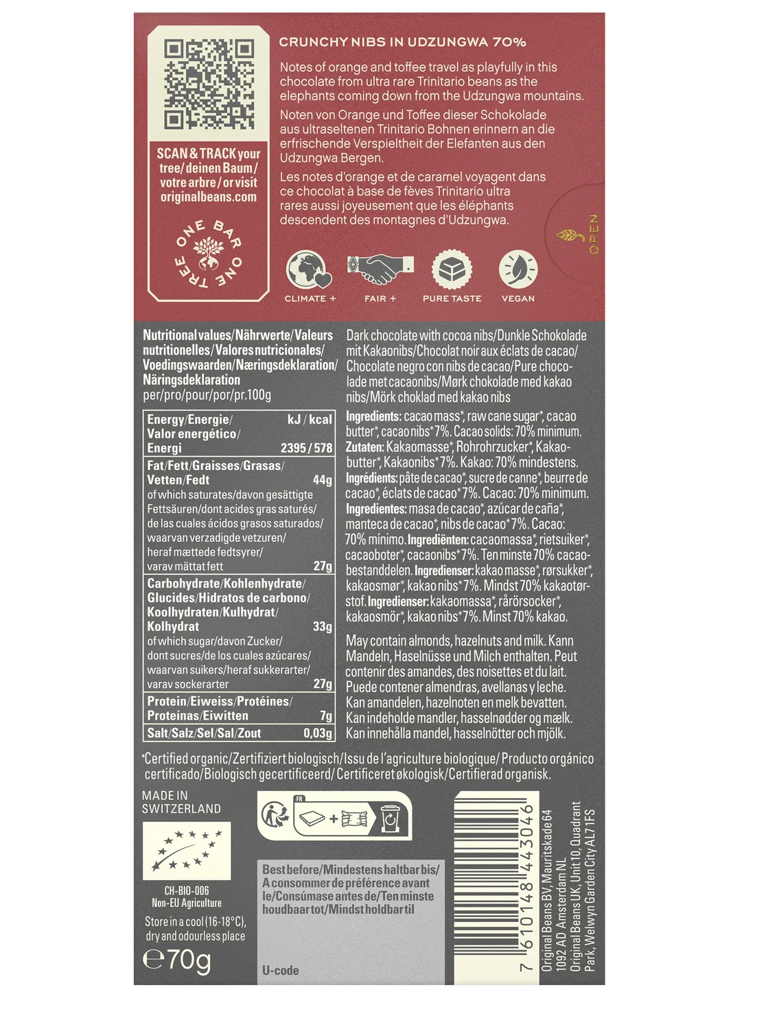 Original Beans Udzungwa 70% mørk chokolade 70g appelsin