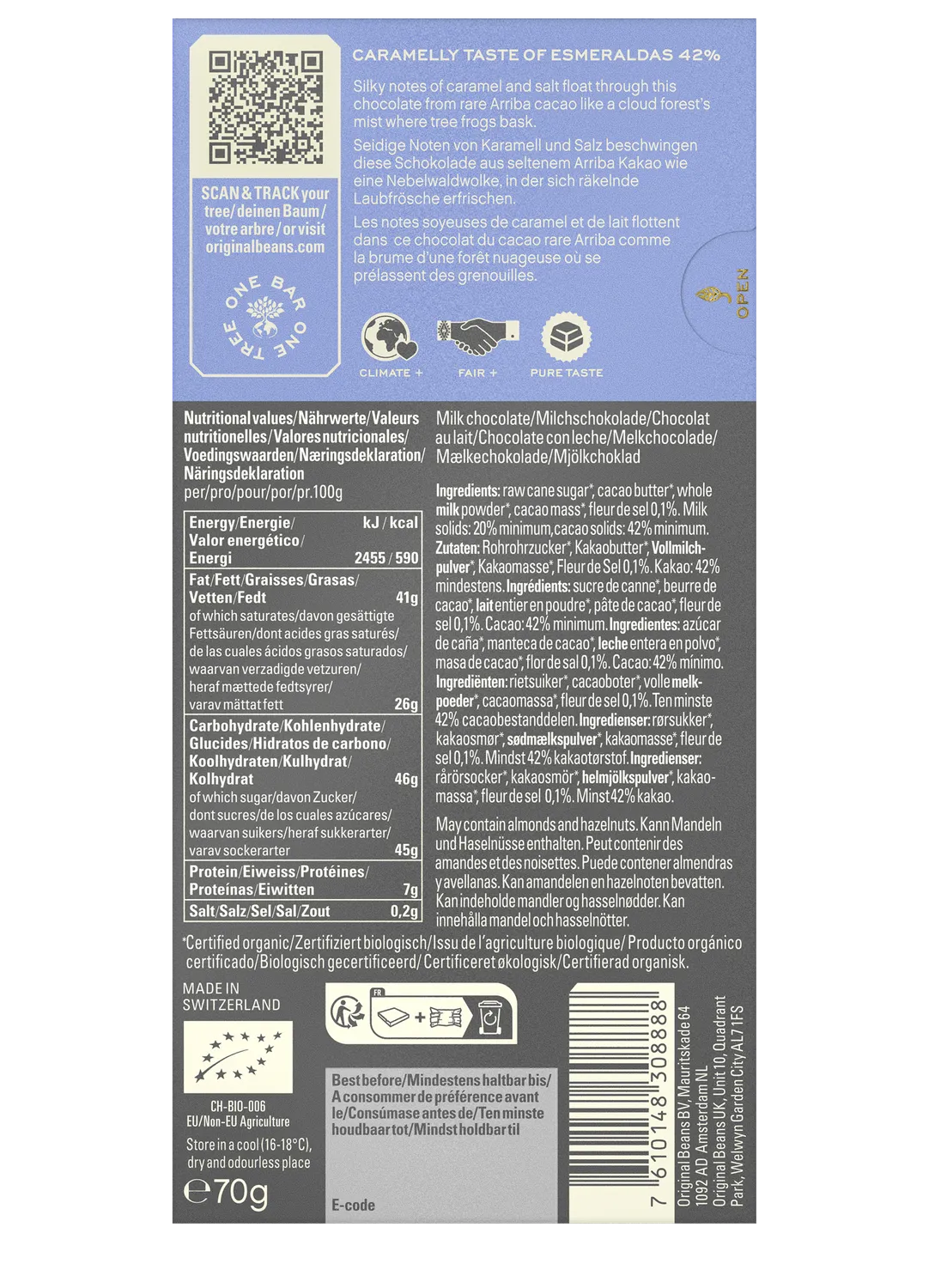 Original Beans Esmeraldas 42% mælkechokolade 70g karamel