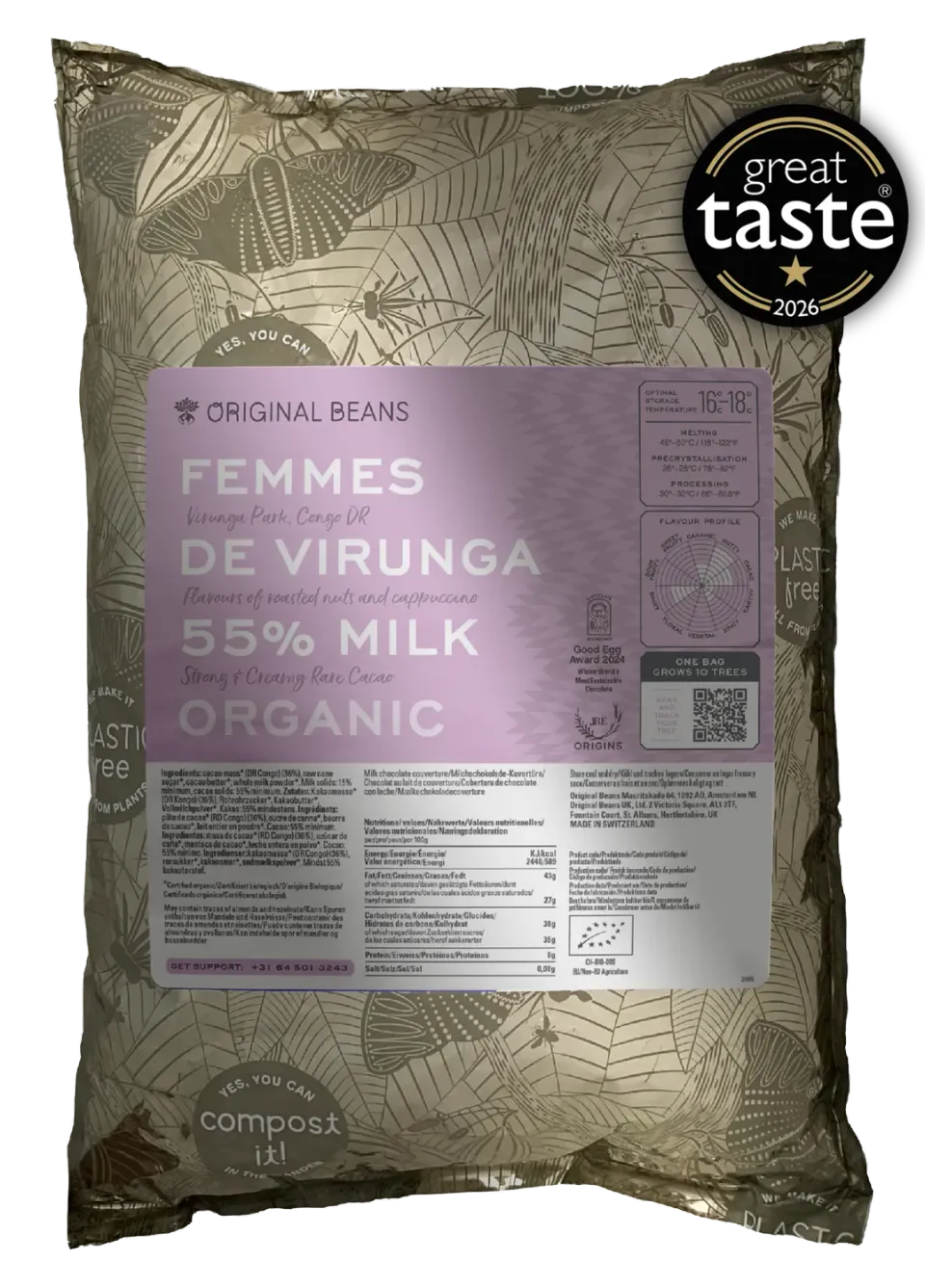 Original Beans Femmes Virunga 55% mørk chokolade 70g nød