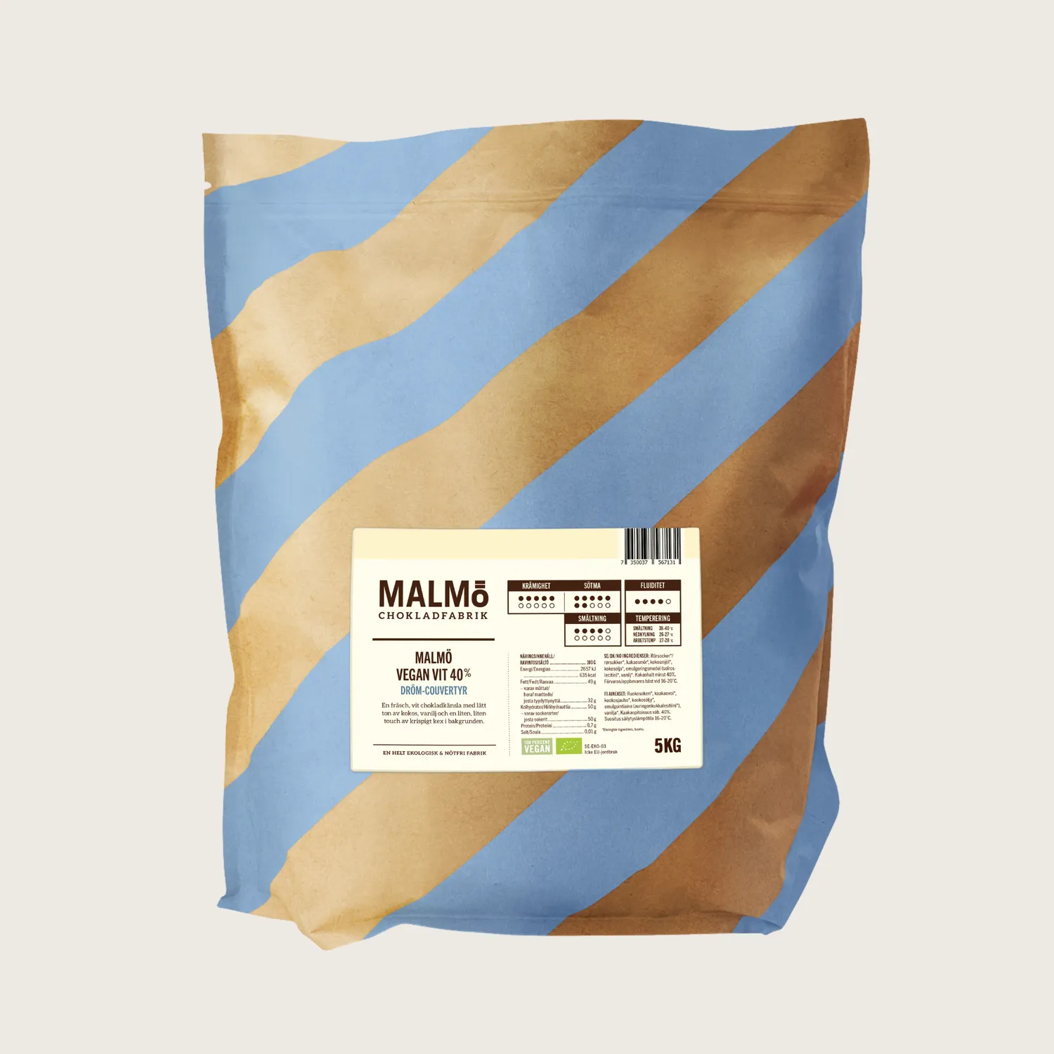 Malmö Chokoladefabrik Vegan Hvid 40% couverture 5kg