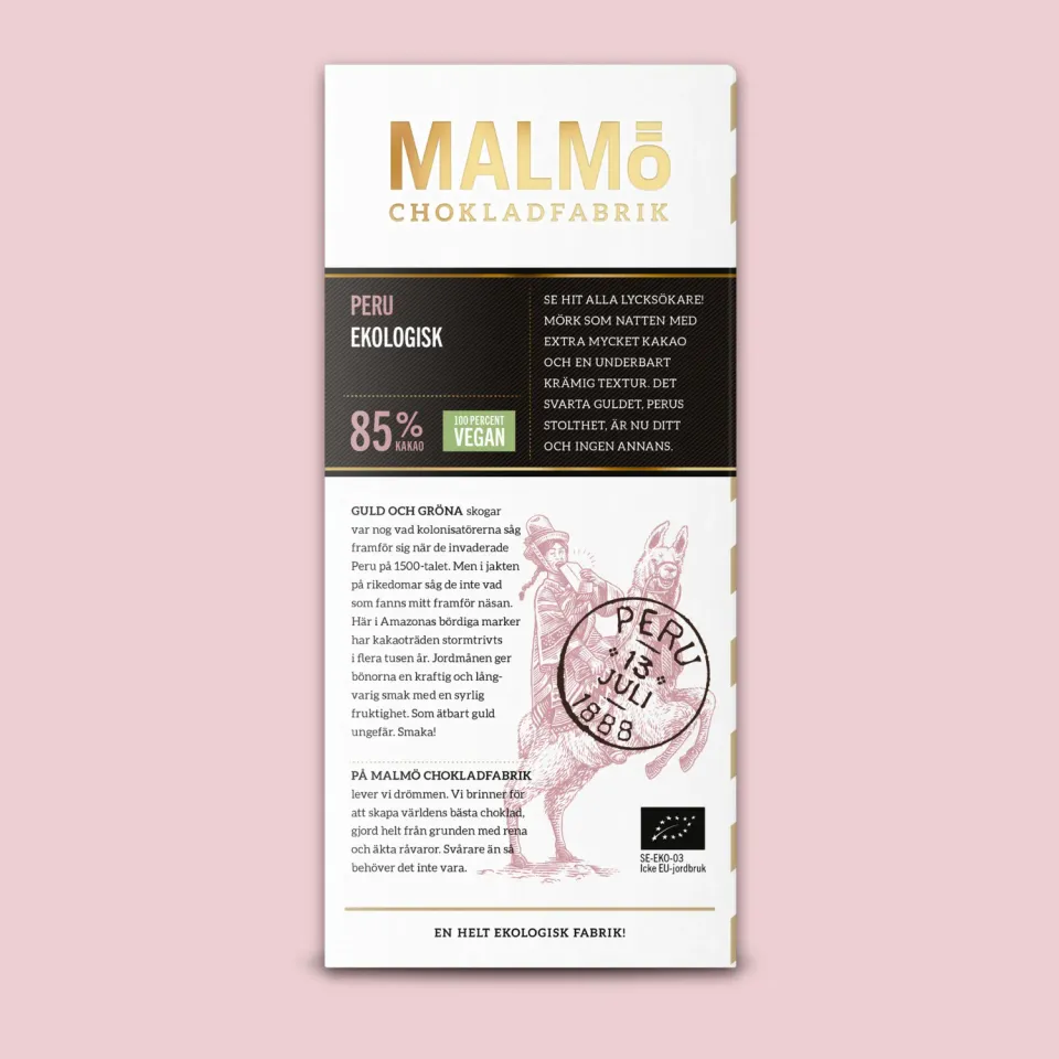 Malmø Chokoladefabrik Peru 85% mørk chokolade 80g vegansk