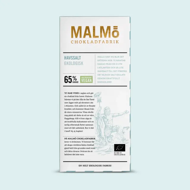 Malmö chokladfabrik Havssalt 65% mørk chokolade 80g vegansk