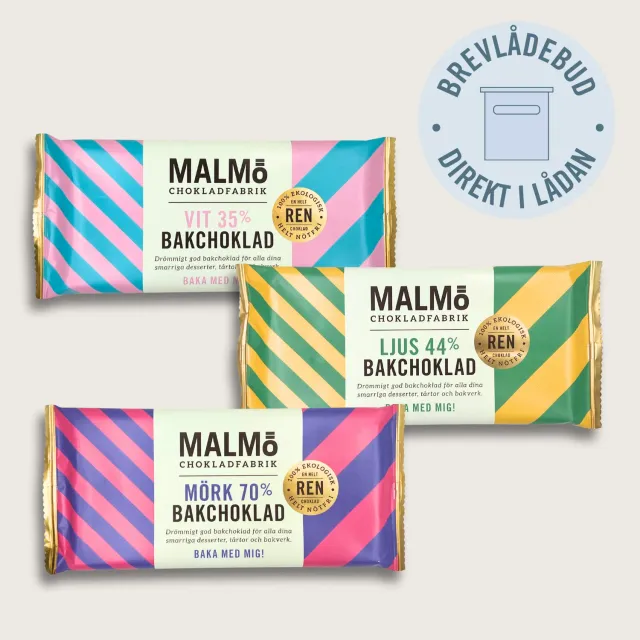 Malmö Chokladbrev mørk bagechokolade 70% 96g hjemmebageren