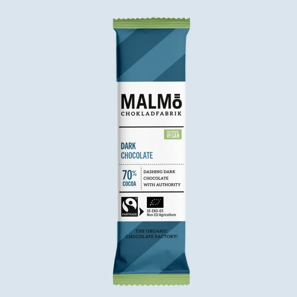 Malmö chokladfabrik Dark 70% mørk chokolade 25g vegansk
