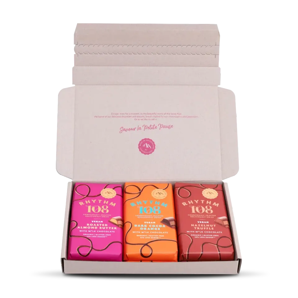 Rhythm 108 Assorted fyldt chokolade 6x100g vegansk