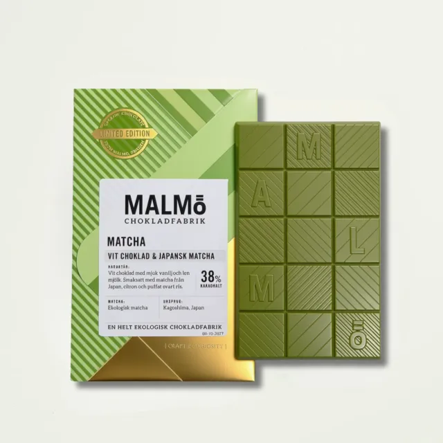 Malmö chokladfabrik Matcha 38% hvid chokolade 58g citron