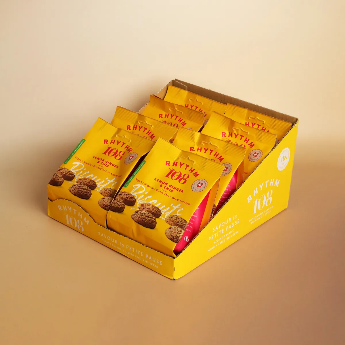 Rhythm 108 Lemon Ginger Chia Biscuits kiks 8x135g økologisk