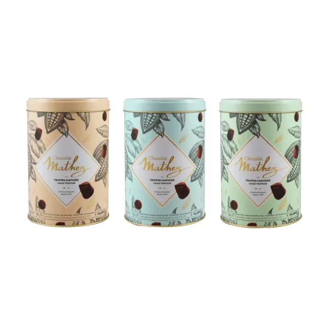 Mathez Pastel chokoladetrøfler 500g metaldåse kakao