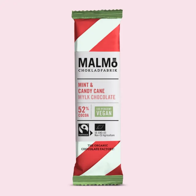 Malmö Mint & Candy Cane chokolade 25g vegansk 52%