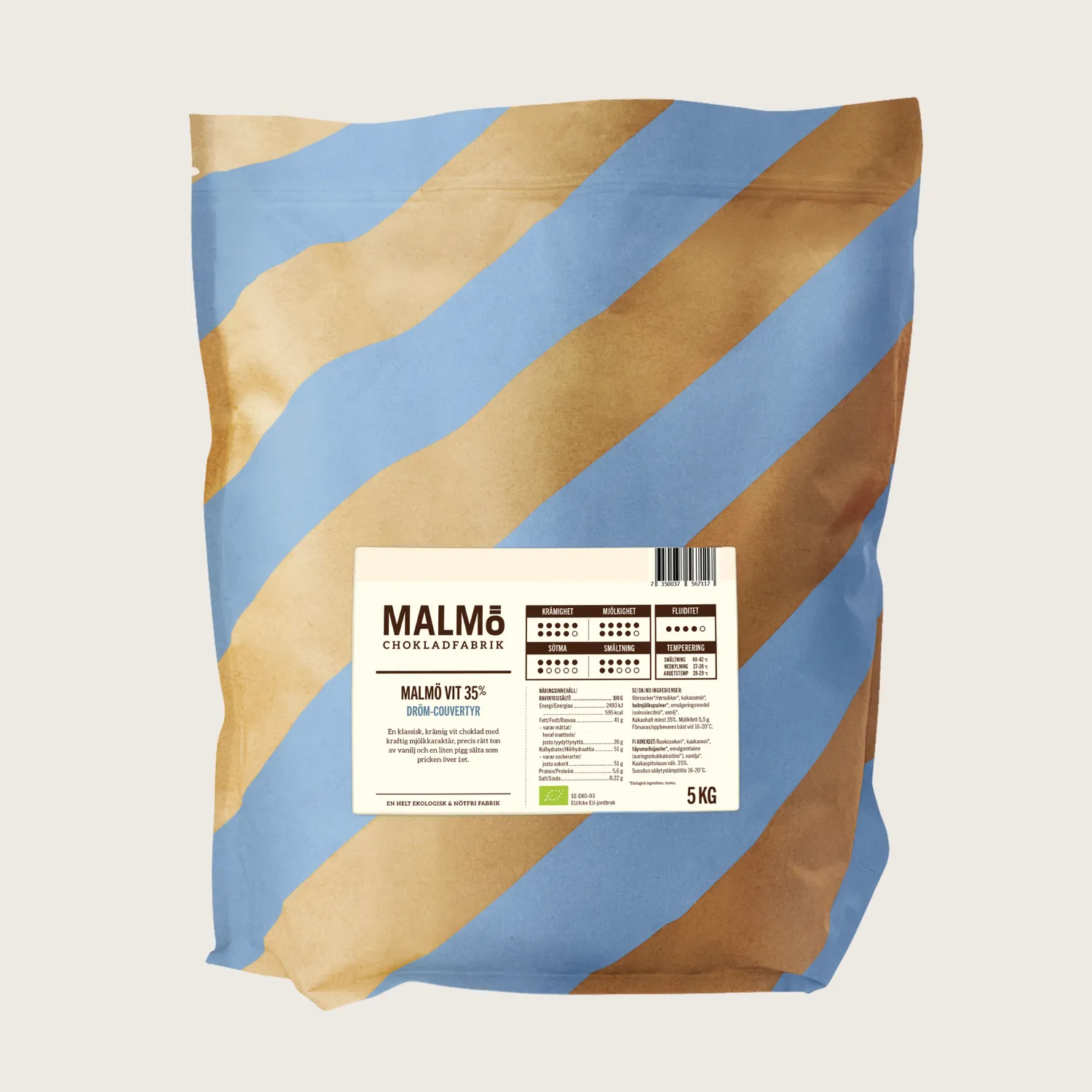 Malmö chokladfabrik Vit 35% couverture 5kg hvid