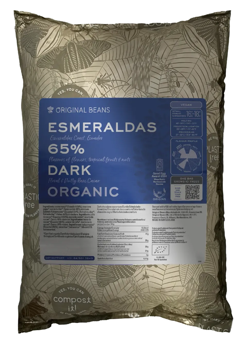 Original Beans Esmeraldas 65% mørk couverture 2kg blomst