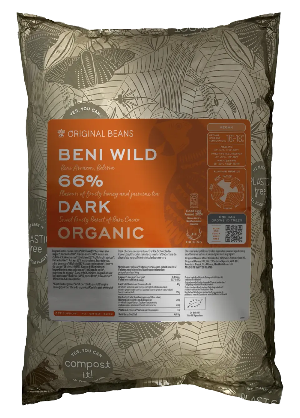 Original Beans Beni Wild 66% mørk chokolade 70g honning