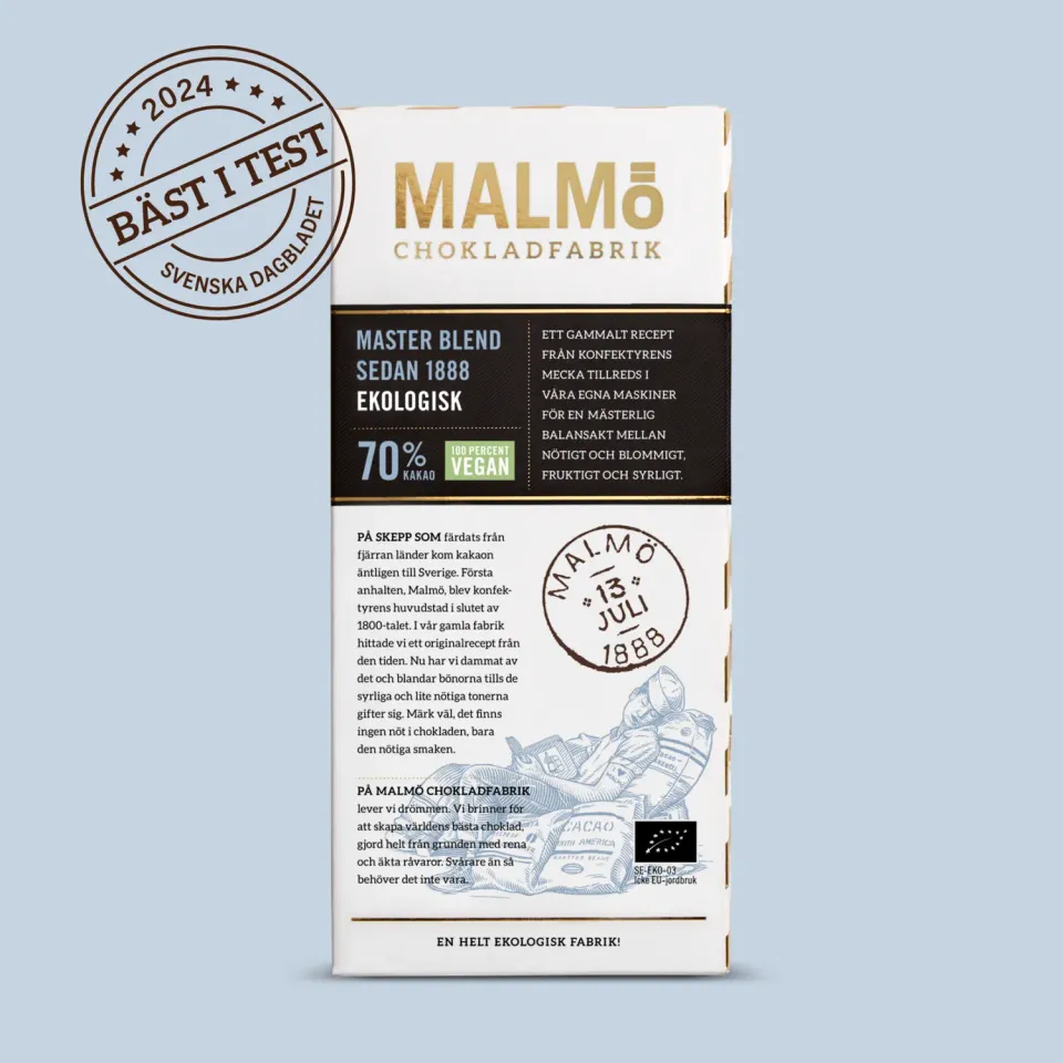 Malmø Chokoladefabrik Master Blend 70% mørk chokolade 80g