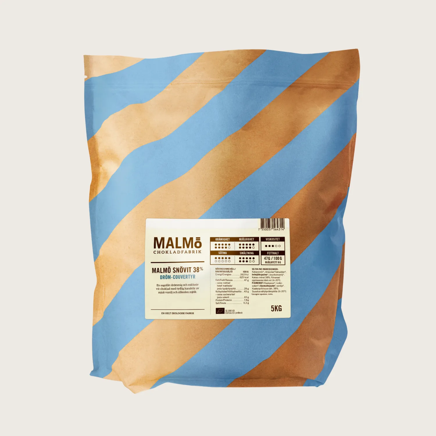 Malmö chokladfabrik Snövit 38% hvid couverture 5 kg økologisk