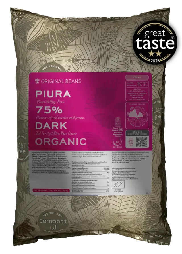 Original Beans Piura 75% mørk chokolade 70g hindbær