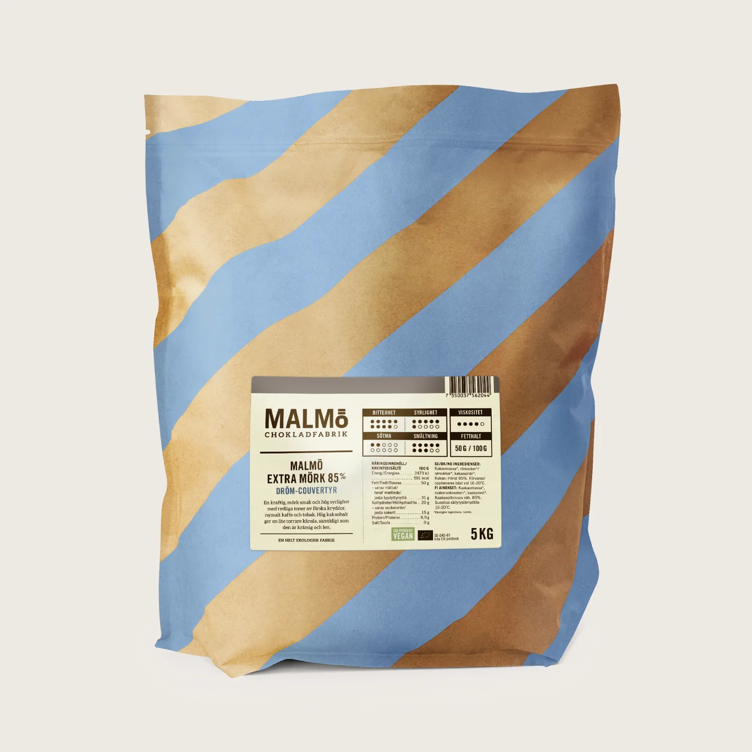 Malmö chokladfabrik Extra Mörk 85% couverture 5kg økologisk
