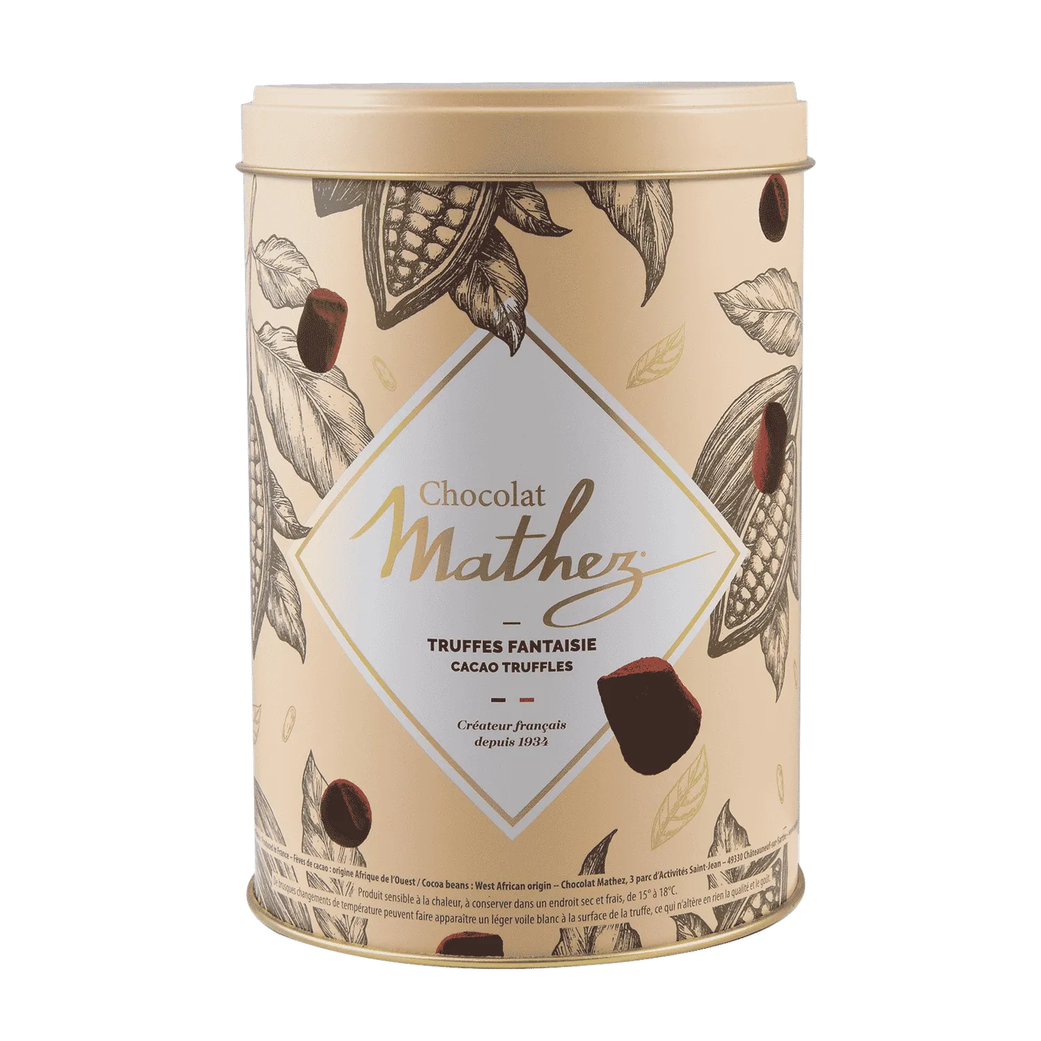 Mathez Pastel chokoladetrøfler 500g metaldåse kakao