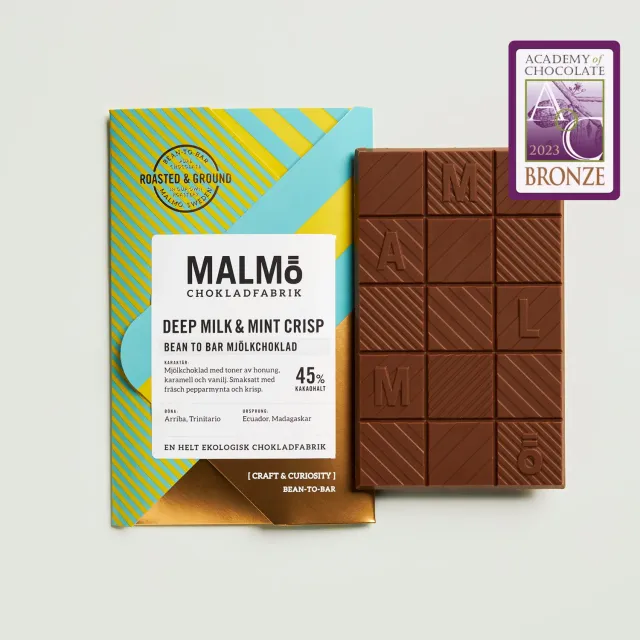 Malmö chokladfabrik Deep Milk Mint Crisp chokoladebar 58g mælk