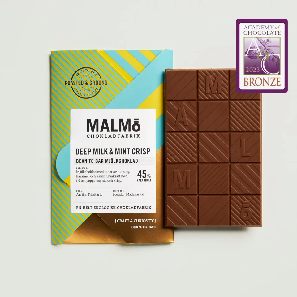 Malmö chokladfabrik Deep Milk Mint Crisp chokoladebar 58g mælk