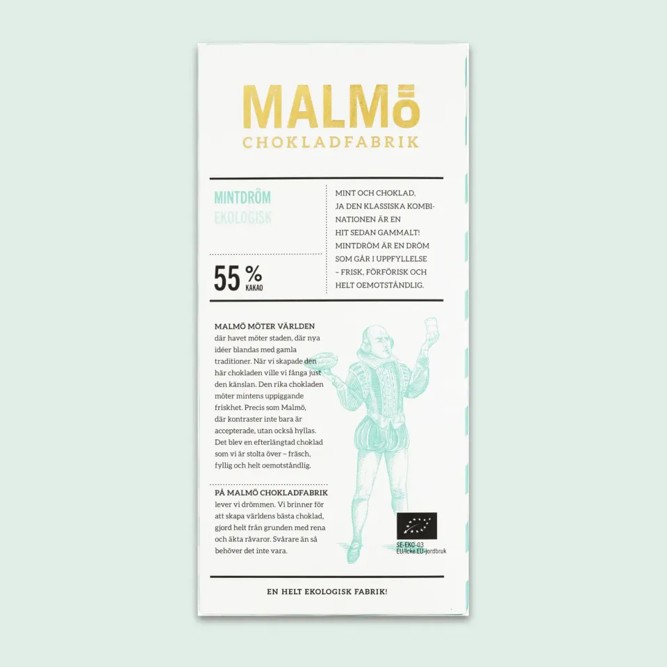 Malmö Chokoladefabrik Mintdröm 55% chokoladebar 80g mint