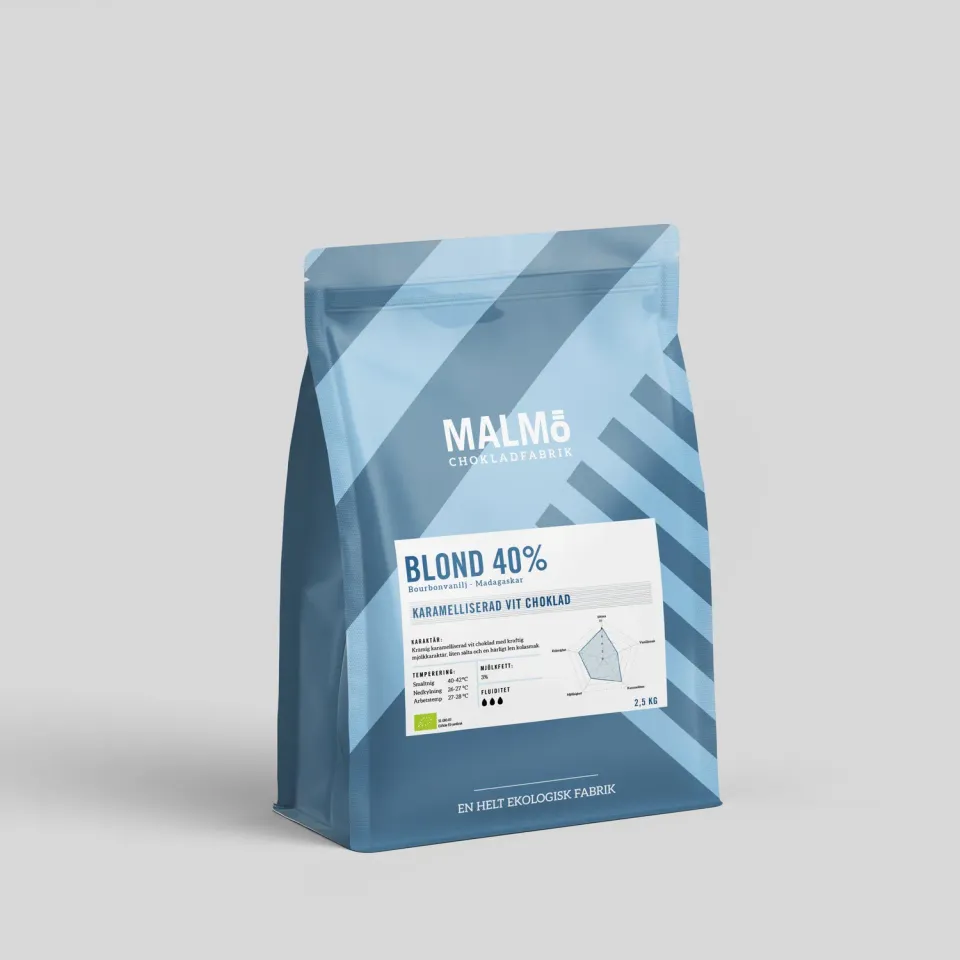 Malmø Chokoladefabrik Blond 40% karamel chokolade 2,5kg couvertyr