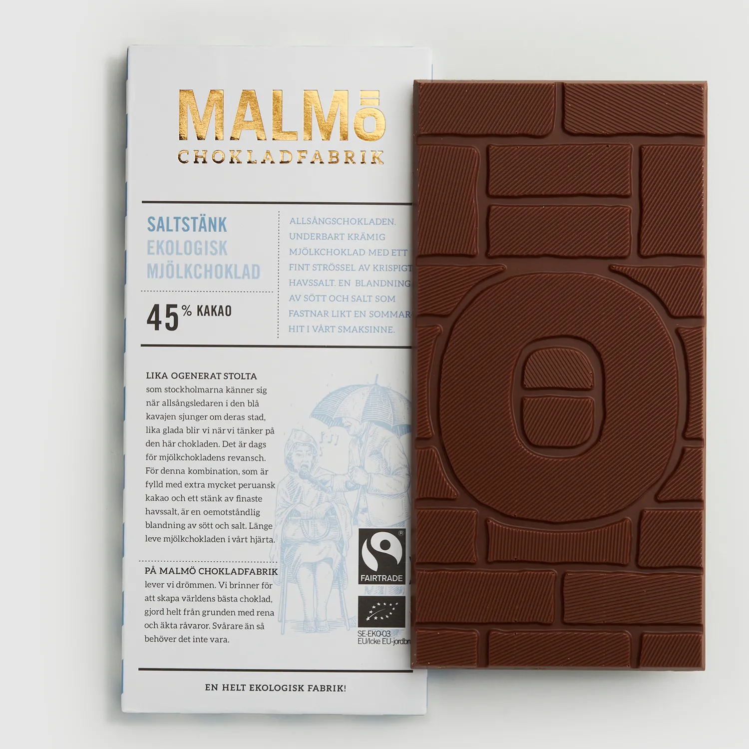 Malmö chokladfabrik Saltstänk 45% chokoladebar 80g havsalt