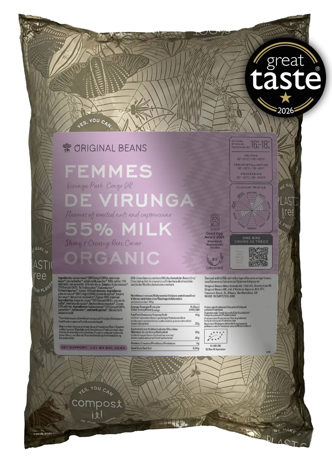 Original Beans Femmes de Virunga 55% chokoladebar 70g nødder