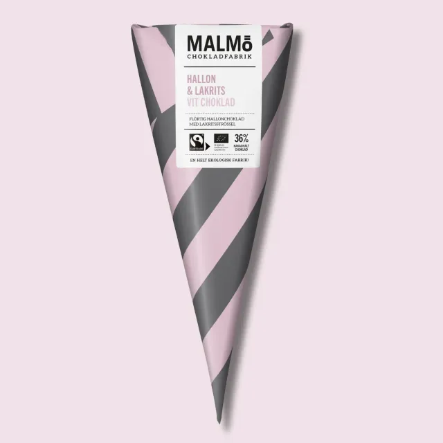 Malmö chokladfabrik Hallon Lakrits hvid chokolade 90g strut