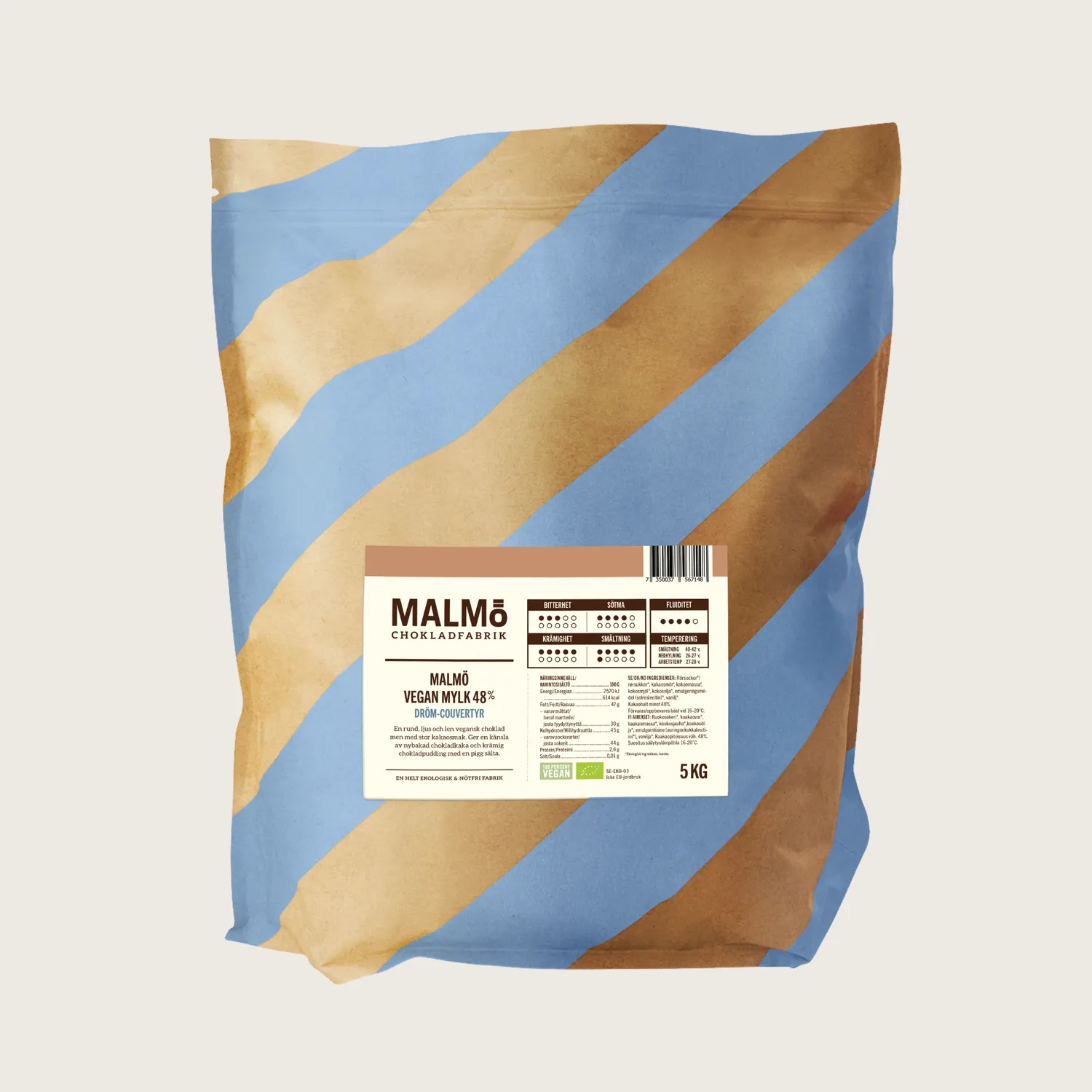 Malmö Chokoladefabrik Vegan Mylk 48% chokolade 5kg vegansk