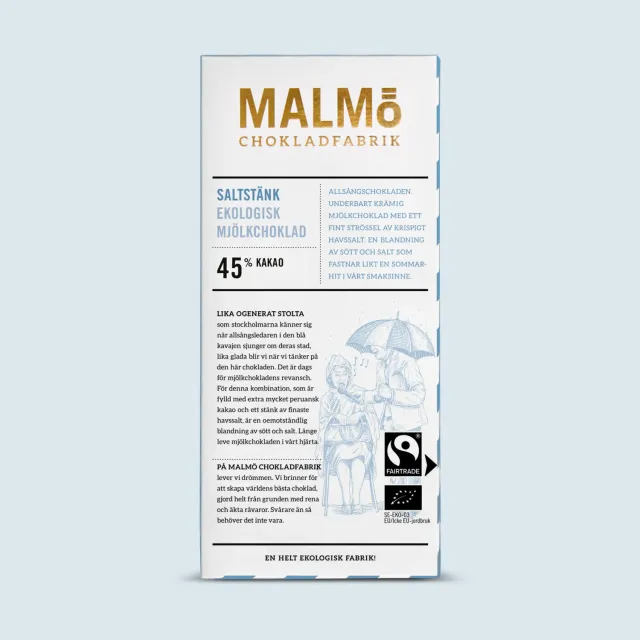 Malmö chokladfabrik Saltstänk 45% chokoladebar 80g havsalt