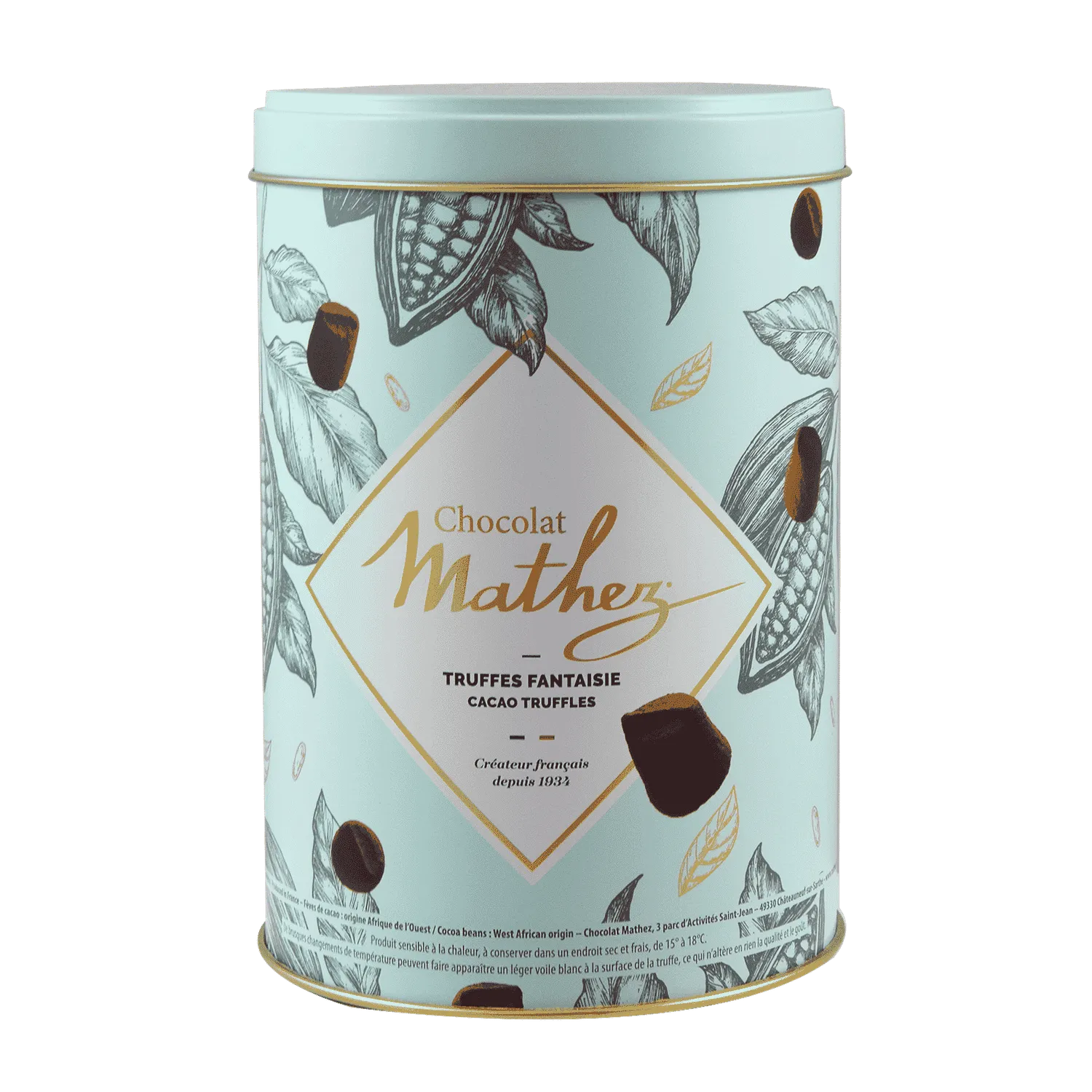 Mathez Pastel chokoladetrøfler 500g metaldåse kakao