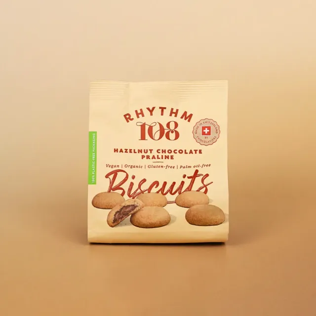 Rhythm 108 Hasselnød Praline kiks 8x135g veganske