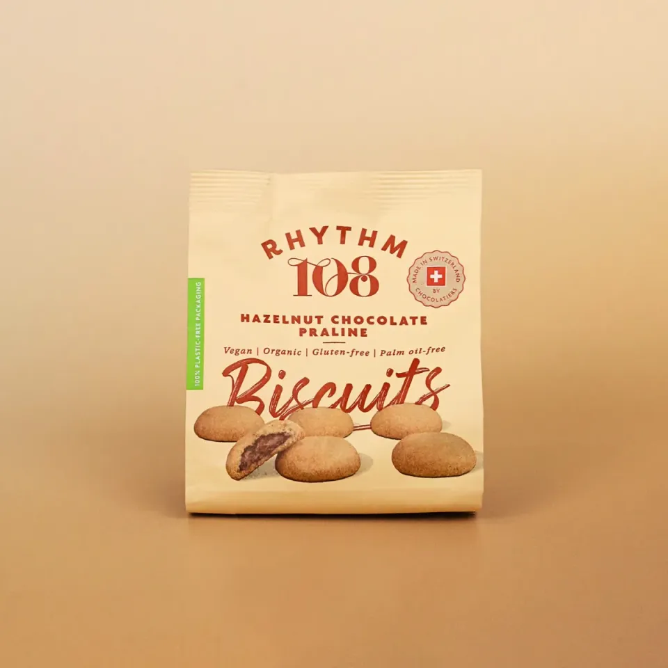Rhythm 108 Hasselnød Praline kiks 8x135g veganske