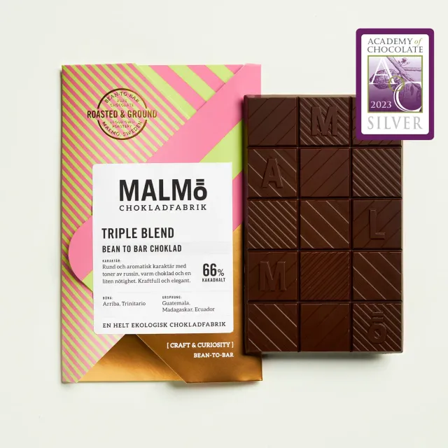 Malmö chokladfabrik Triple Blend 66% bar 58g mørk