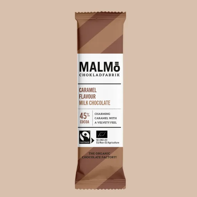 Malmö chokladfabrik Milk chocolate & caramel mælkechokolade 25g økologisk