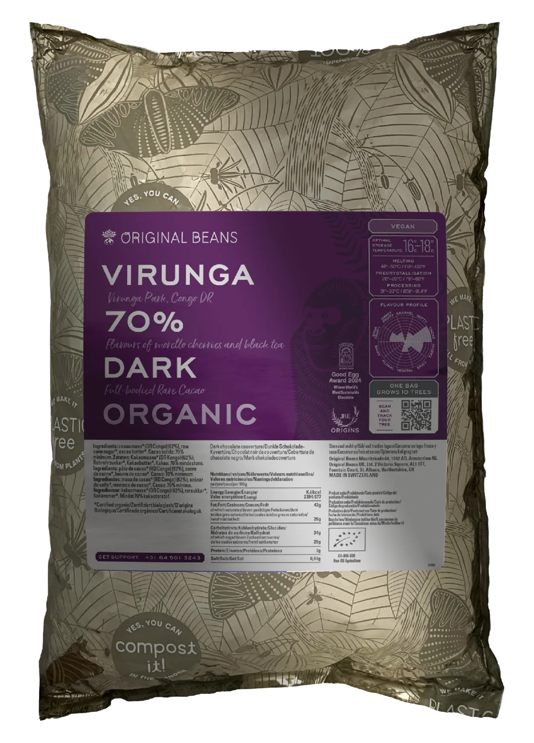 Original Beans Virunga 70% chokolade med surkirsebær
