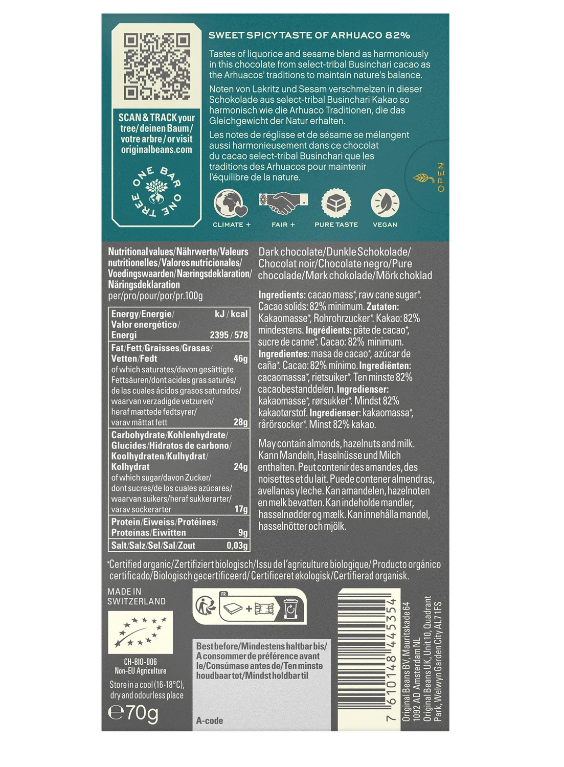 Original Beans Arhuaco 82% mørk chokolade 70g lakrids
